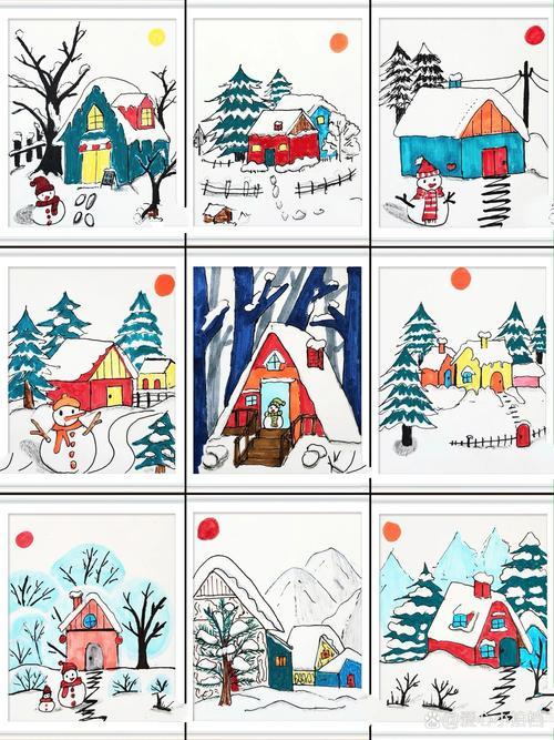 绘画雪景简笔画第四期岁末童话