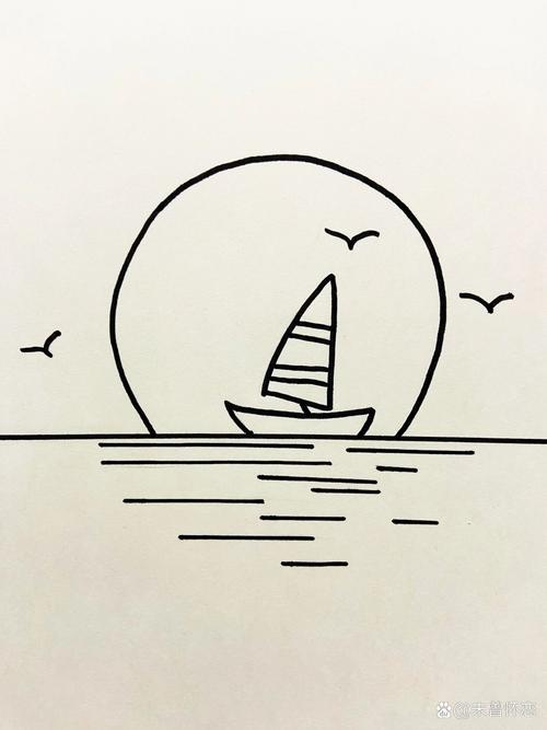 长河落日圆简笔画教程一看就会