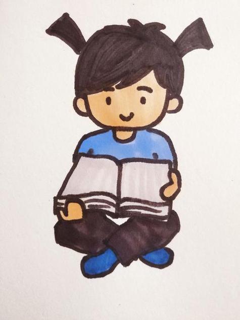 俩个孩子在看书简笔画