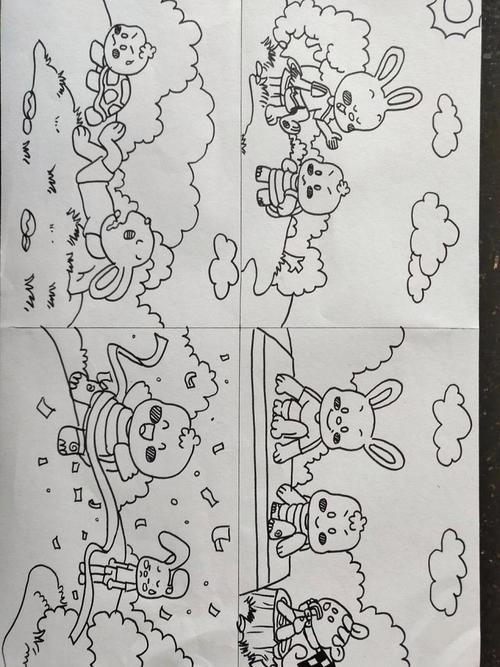 龟兔赛跑四宫格儿童画素材