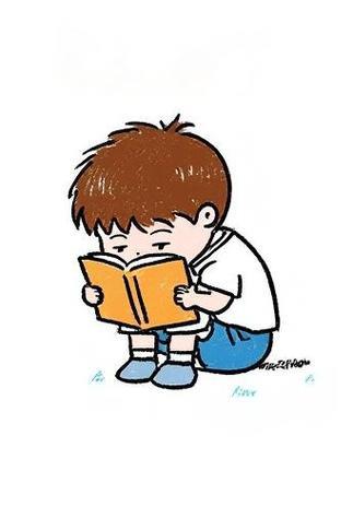 小男孩坐着看书简笔画