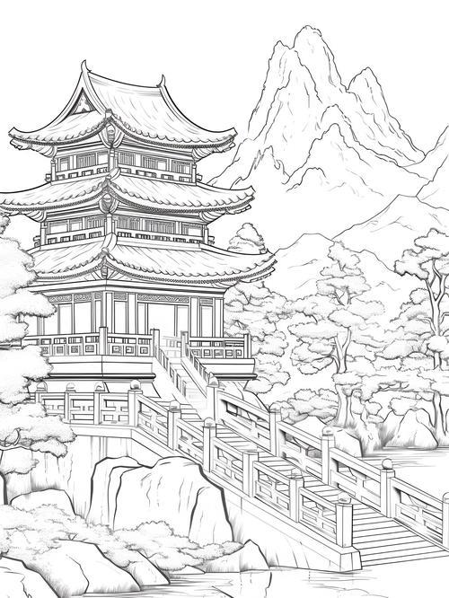欲穷千里目更上一层楼建筑中国风儿童画简笔画