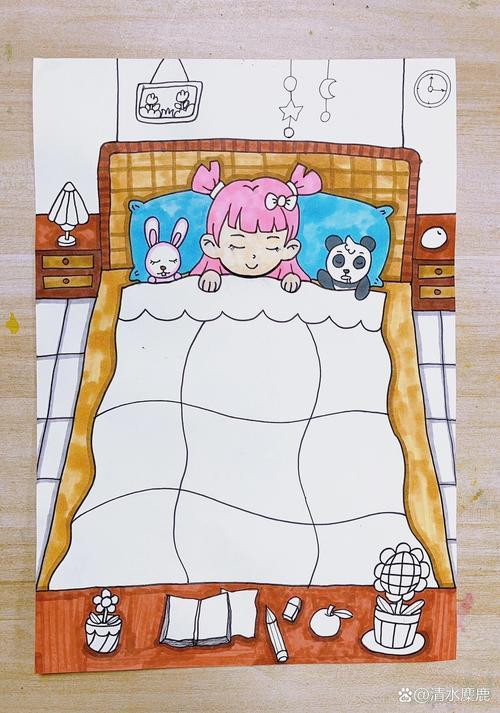 儿童创意画睡觉的小女孩