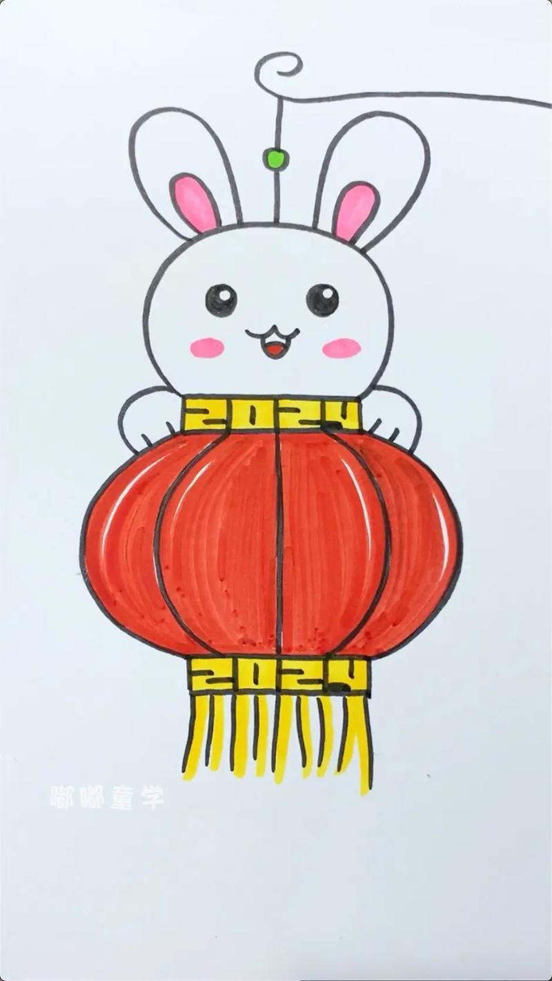 中秋节小兔子灯笼简笔画教程